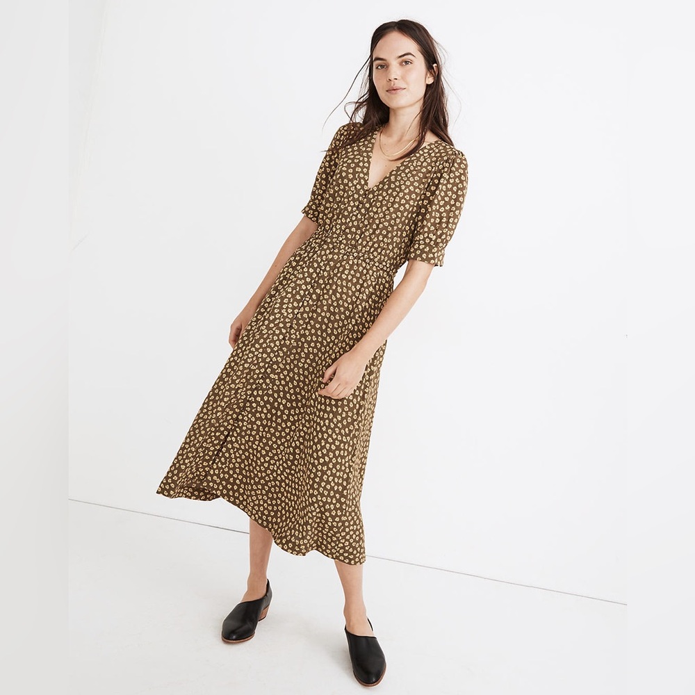 Madewell Button-Cuff Midi Dress in Woodcut Flowers size 2 - Picture 1 of 15
